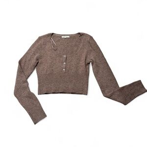 PacSun Taupe Knit Button-Up Crop Top